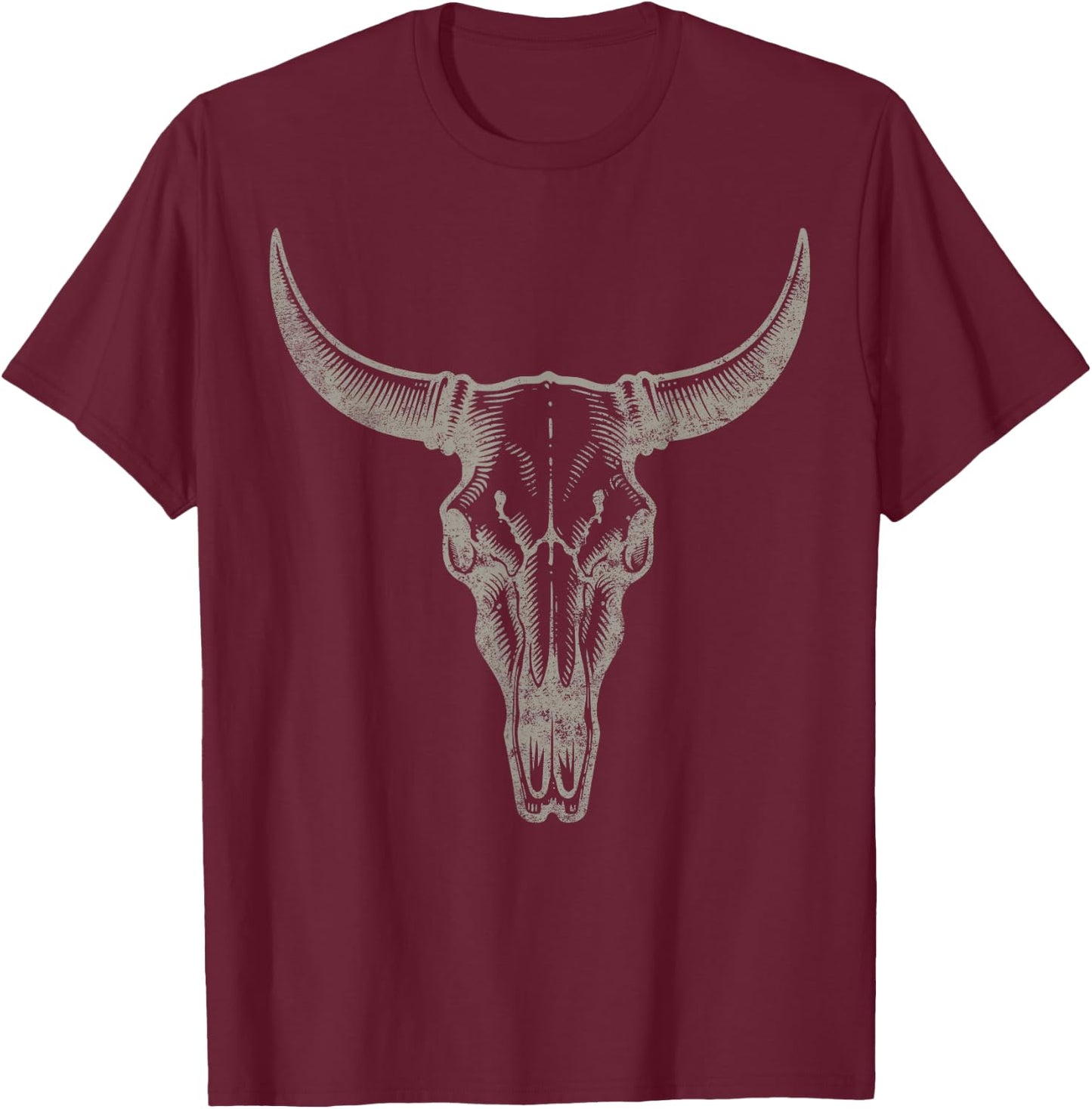 Cowgirl Cowboy Vintage Women Men Western Cow Skull Graphic T-Shirt - T-Shirt | Maroon