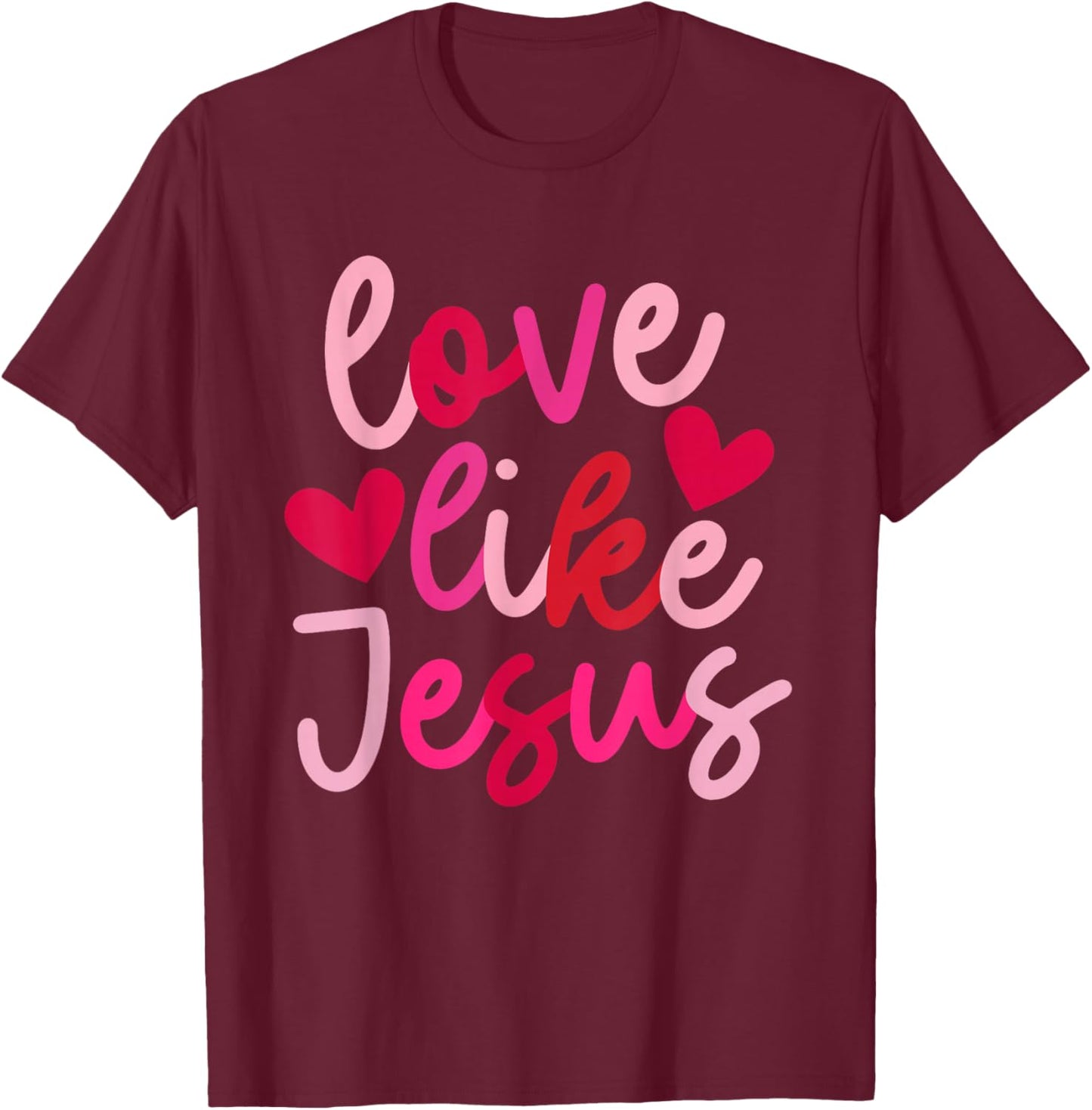 IZI POD Retro Love Like Jesus Coquette Heart Bow , -Adults, Black, Small, Short Sleeve, Valentine's Day T-Shirt - T-Shirt | Maroon