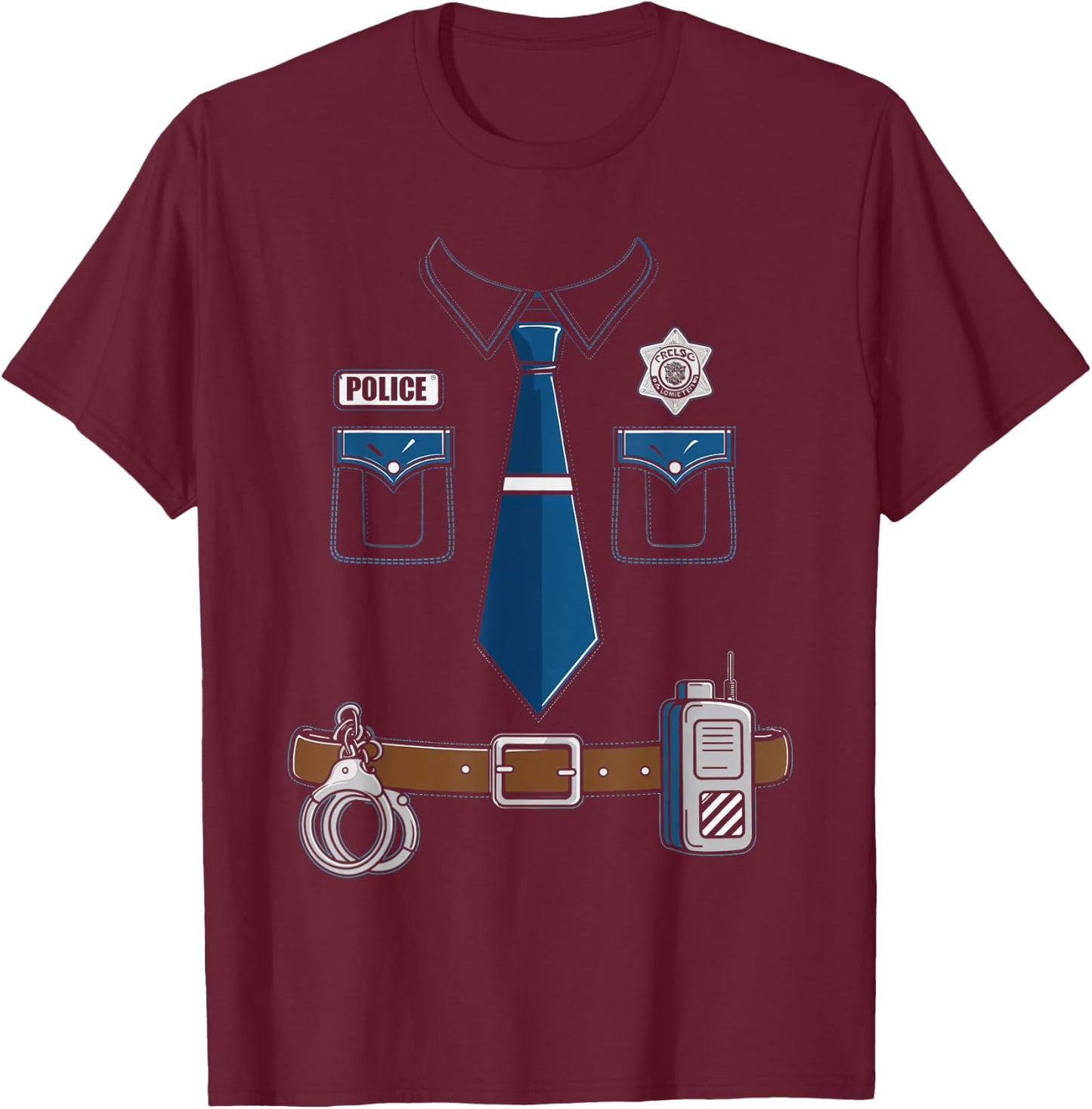 Police Costume Cop Uniform Officer Outfit Halloween T-Shirt - T-Shirt | Maroon