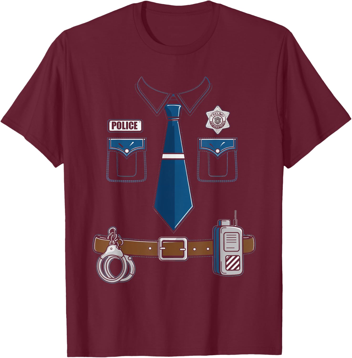 Police Costume Cop Uniform Officer Outfit Halloween T-Shirt - T-Shirt | Maroon