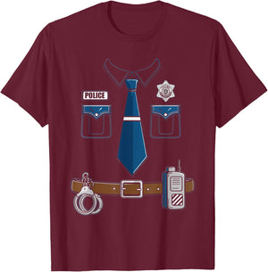 Police Costume Cop Uniform Officer Outfit Halloween T-Shirt - T-Shirt | Maroon