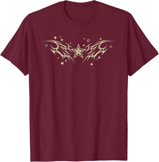 Y2K 90s Star Tattoo STYL Star T-Shirt - T-Shirt | Maroon