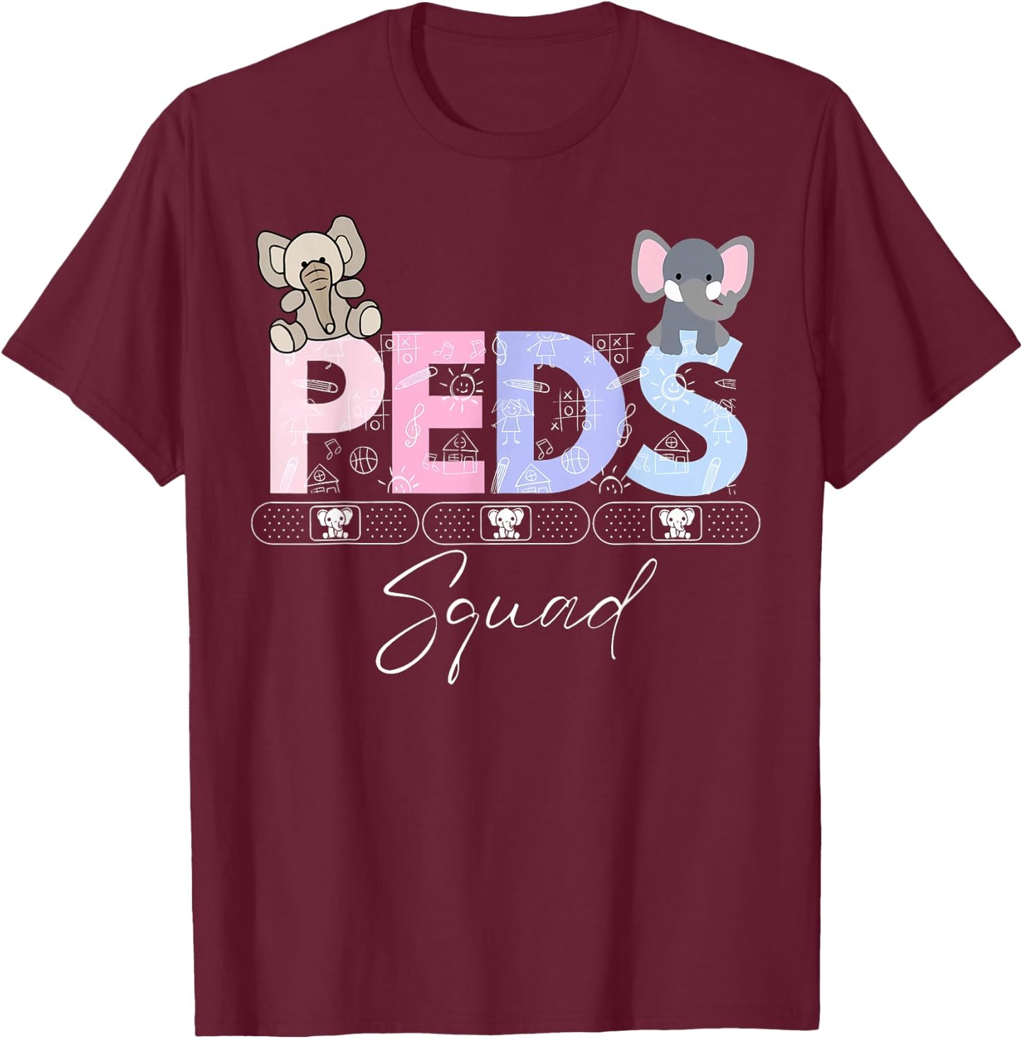Cute Peds Squad Nurse Elephant Pediatric Graduation T-Shirt - T-Shirt | Maroon