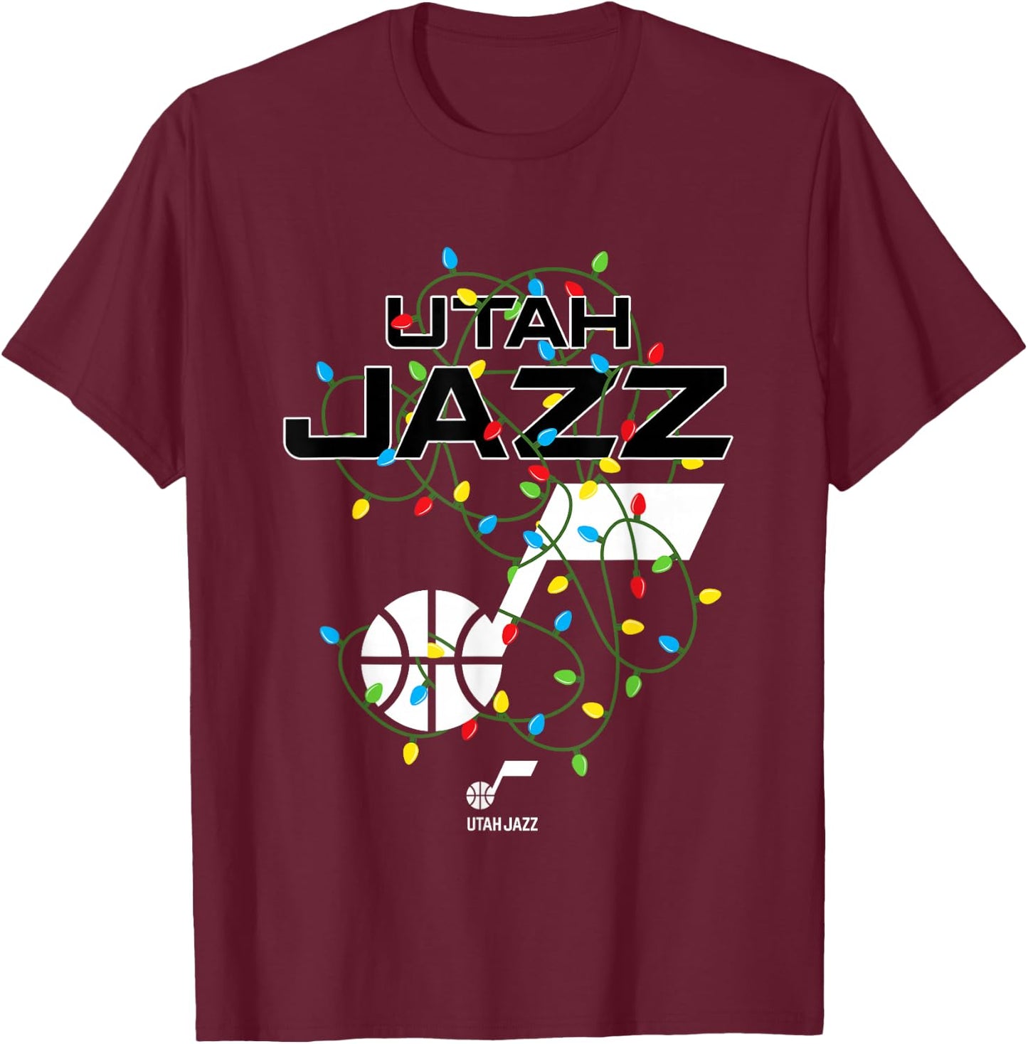 NBA Utah Jazz Christmas Lights Holiday Logo T-Shirt - T-Shirt | Maroon