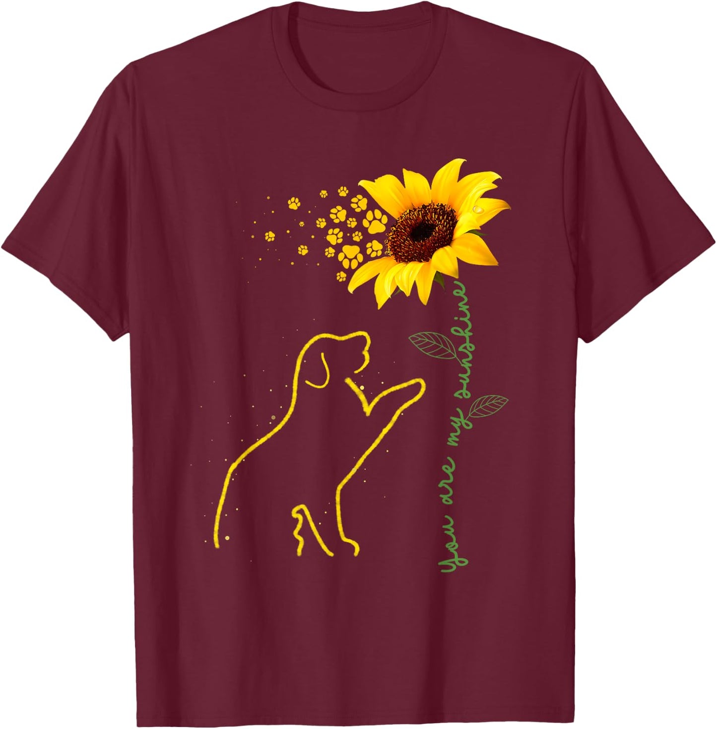 Cute Dog Lover Dog Sunflower Puppy Paw Print Men Women Kids T-Shirt - T-Shirt | Maroon