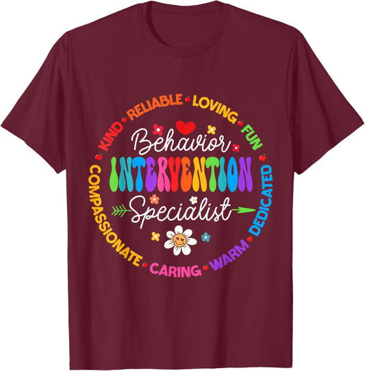 Groovy Behavior Intervention Specialist Back to School T-Shirt - T-Shirt | Maroon