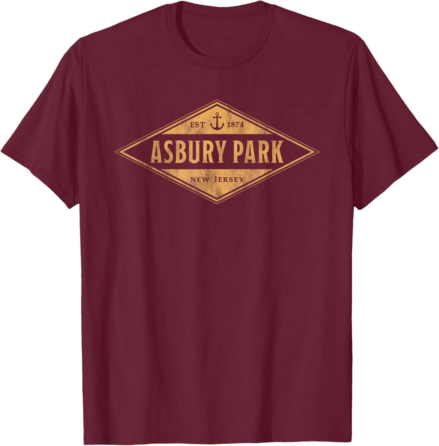 Asbury Park New Jersey Souvenir Vacation Vintage Badge , Small, Grey T-Shirt - T-Shirt | Maroon