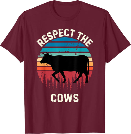 Retro Respect The Cows Vintage Grunge Cows Lover T-Shirt - T-Shirt | Maroon