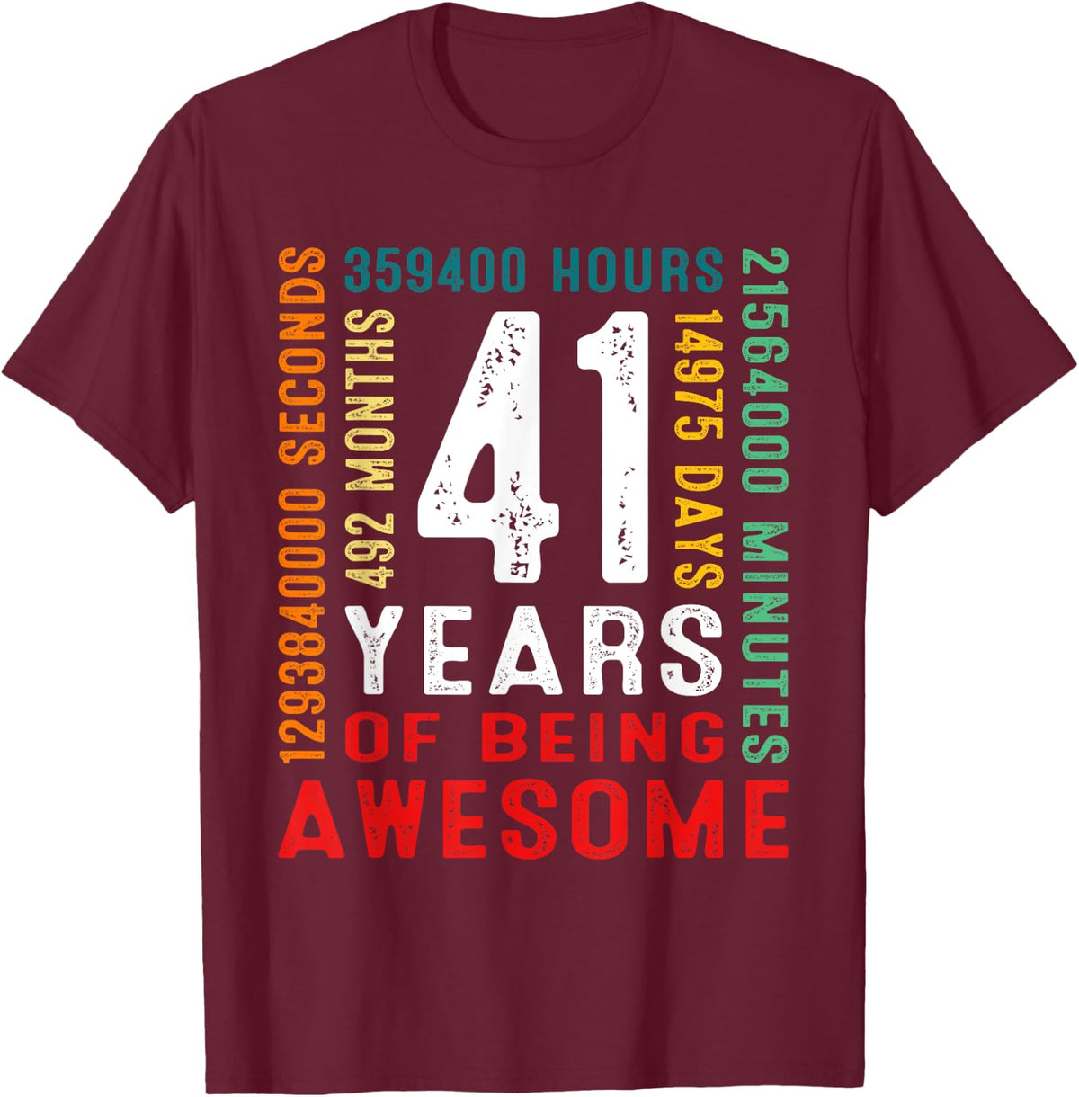 41 Years Old Vintage Retro 41st Birthday Gifts 492 Months T-Shirt - T-Shirt | Maroon