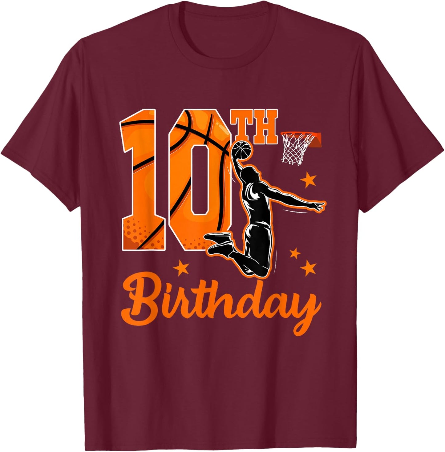 10th Birthday Basketball Theme 10 Year Old Boy Party T-Shirt - T-Shirt | Maroon