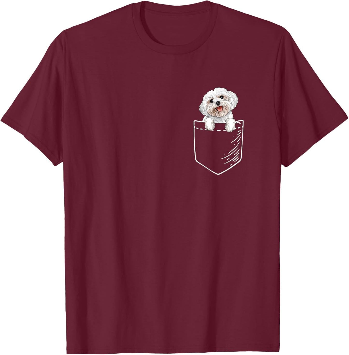 Funny Cute & Kids Pocket Maltese Lover T-Shirt - T-Shirt | Maroon