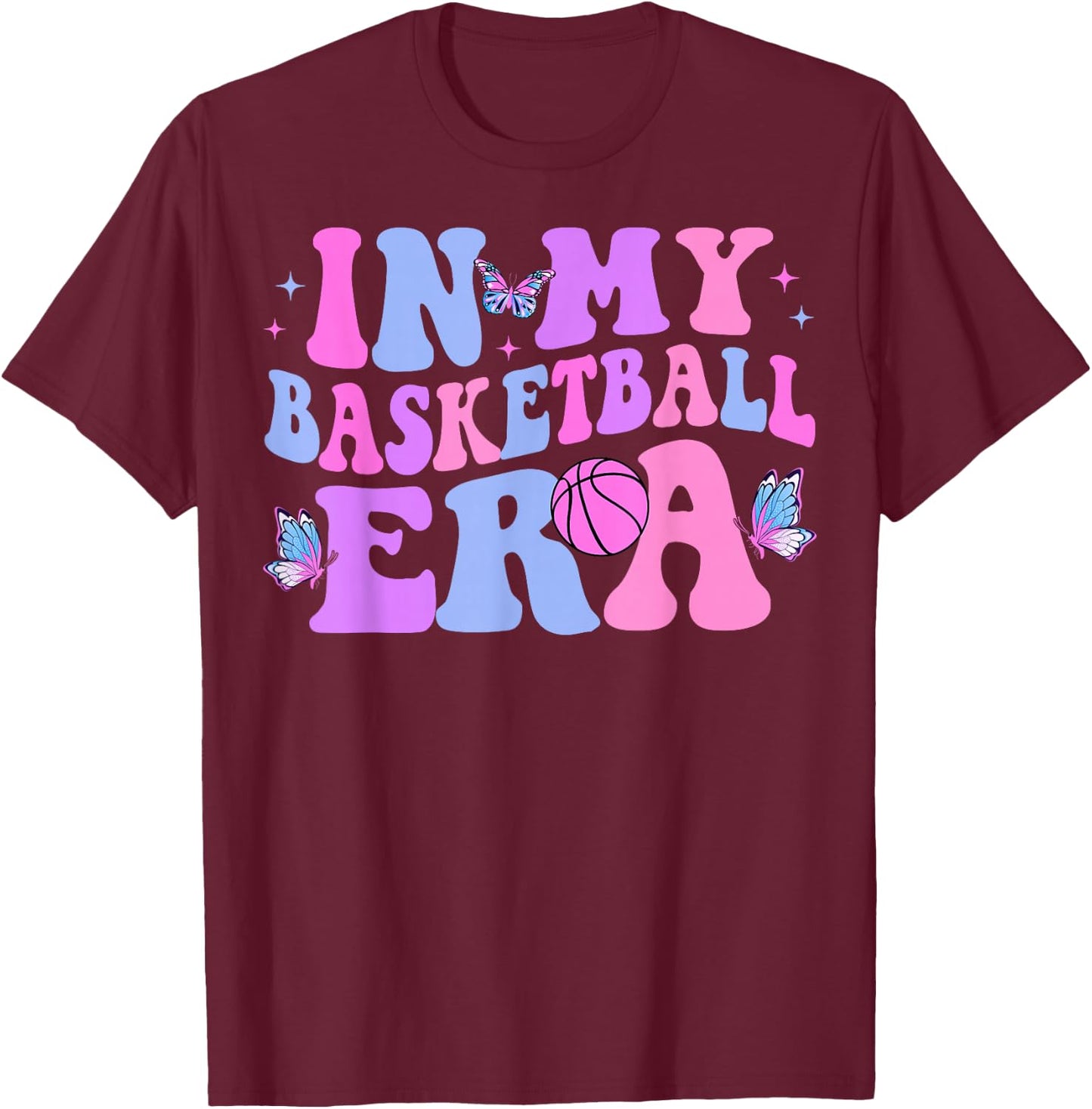 in My Basketball Era Groovy Basketball T-Shirt - T-Shirt | Maroon