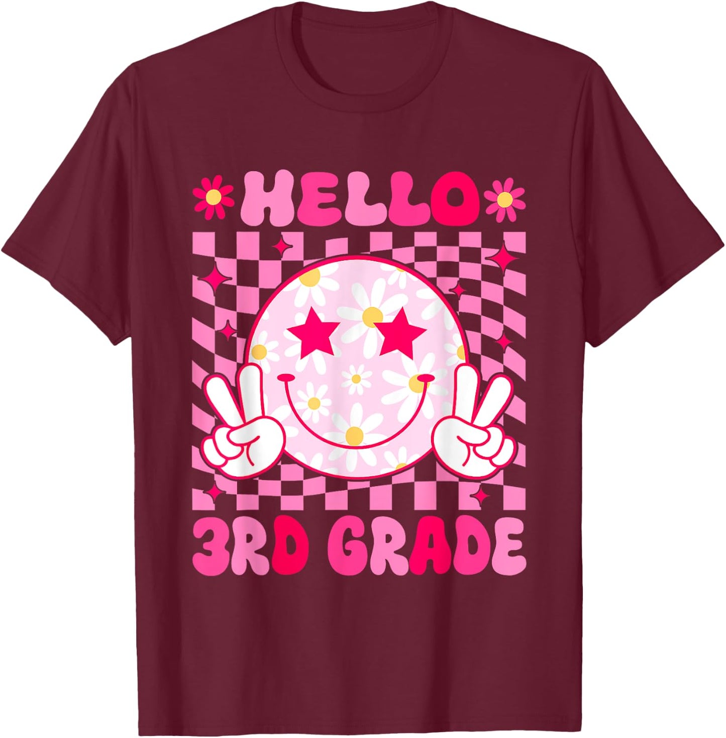 Hello 3rd Grade Back To School First Day Teachers Girls Kids T-Shirt - T-Shirt | Maroon