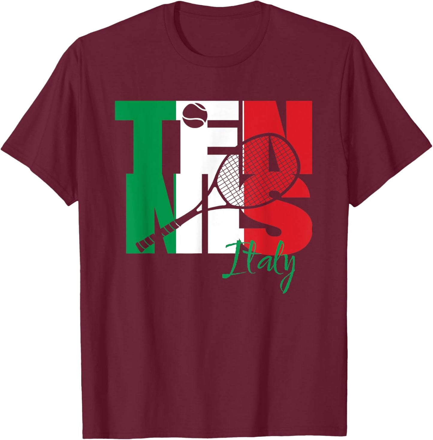 Italian Tennis Player Love Italy Republic National Flag Art T-Shirt - T-Shirt | Maroon