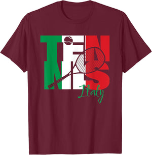 Italian Tennis Player Love Italy Republic National Flag Art T-Shirt - T-Shirt | Maroon