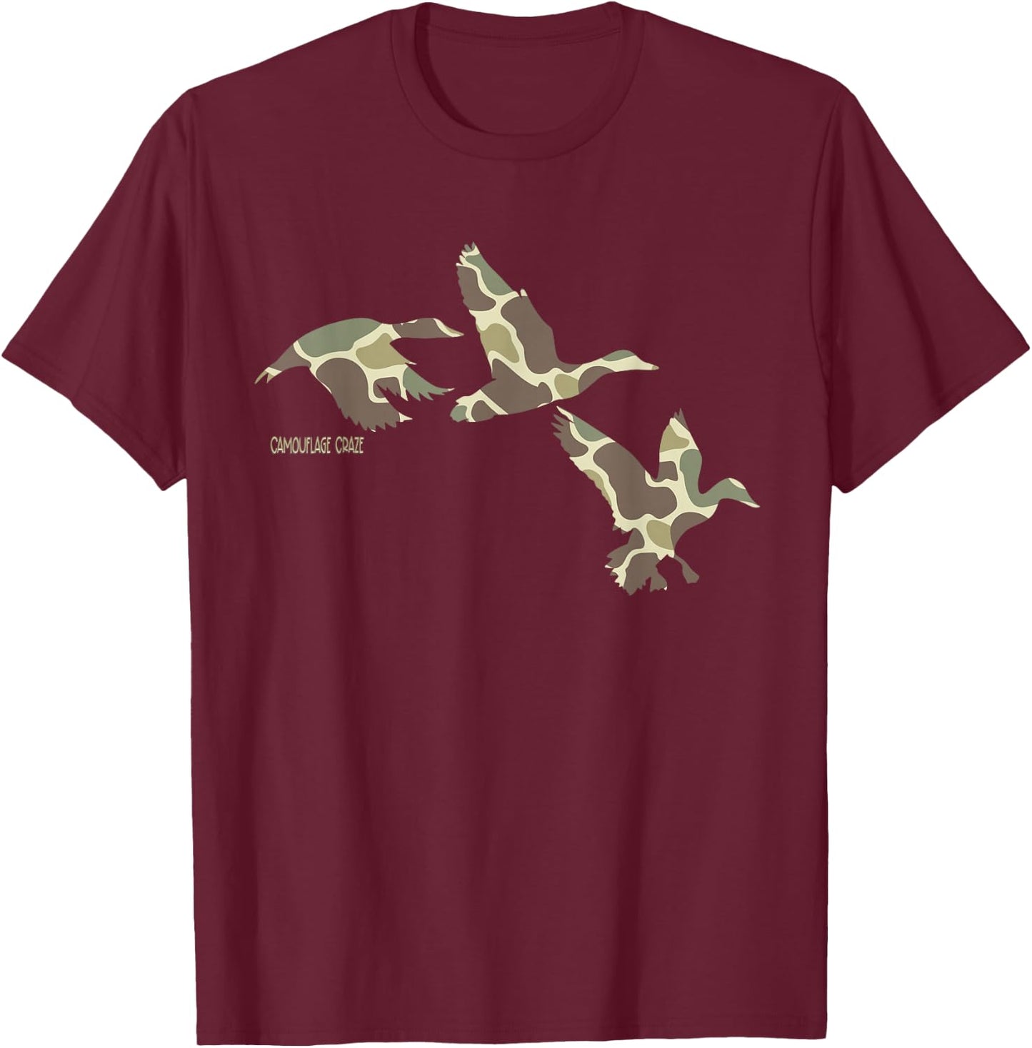 Flying Mallard Duck Camouflage Camo Duck Hunting Camo Hunter T-Shirt - T-Shirt | Maroon