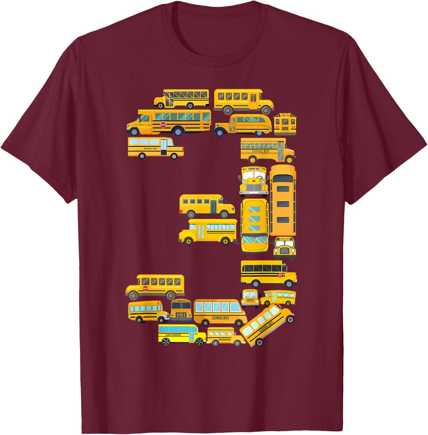 Toddler 3rd Birthday School Bus Themed 3 Year Old Boys Kids T-Shirt - T-Shirt | Maroon