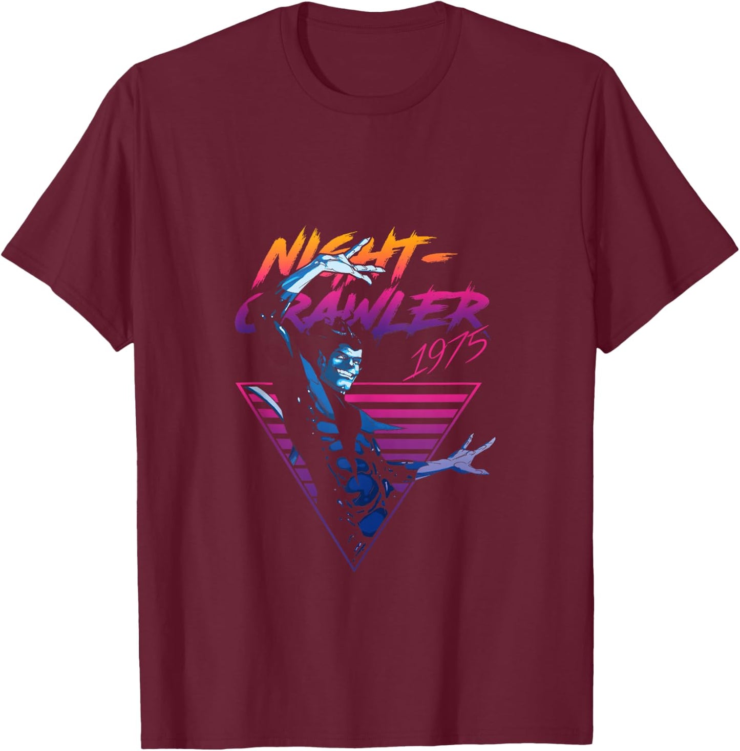 Marvel X-Men Nightcrawler 1975 Vintage Neon Logo T-Shirt - T-Shirt | Maroon