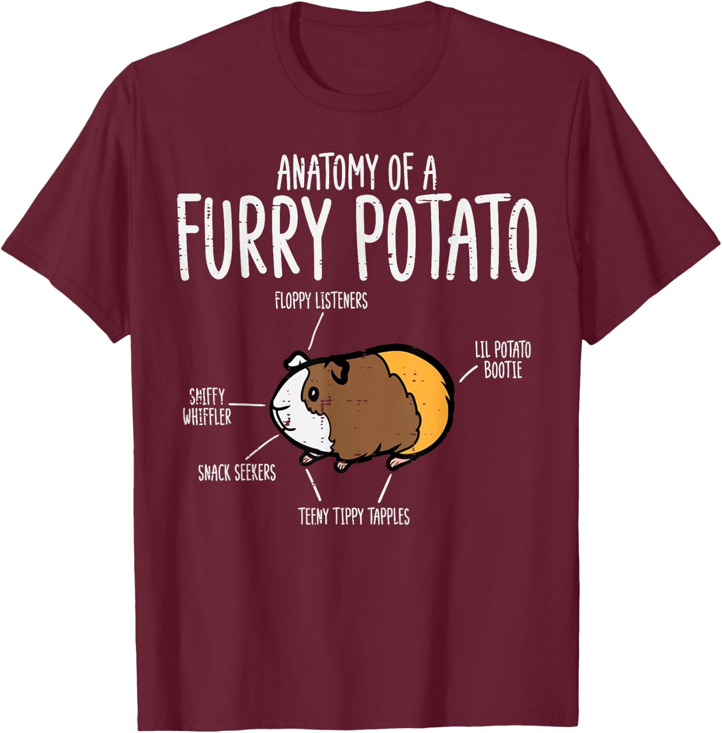 Guinea Pig Anatomy Of Furry Potato Funny Cavy Men Women Kids T-Shirt - T-Shirt | Maroon