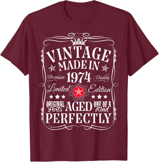 Vintage 51th Birthday Decorations Vintage 1974 51 Years Old T-Shirt - T-Shirt | Maroon
