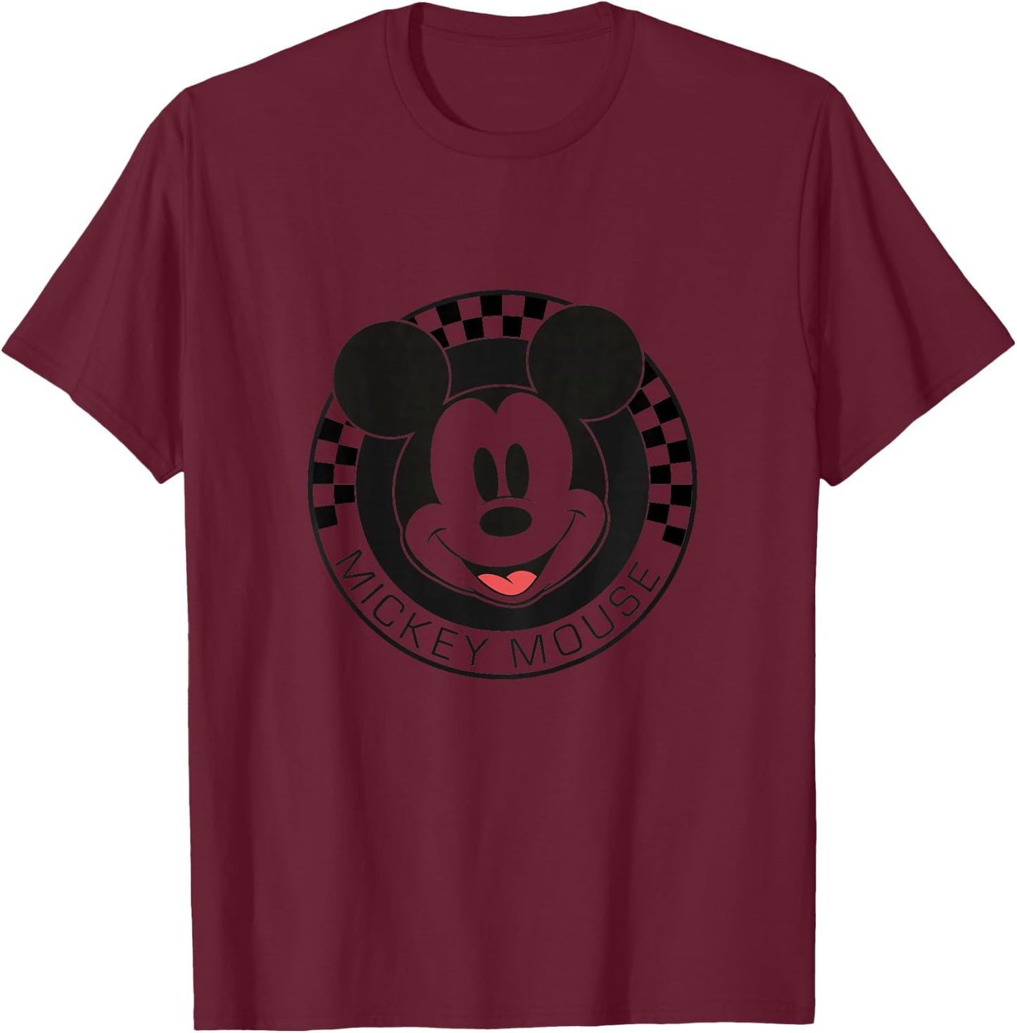 Kids Disney Mickey and Friends Classic Mickey Race Checkered Logo T-Shirt - T-Shirt | Maroon
