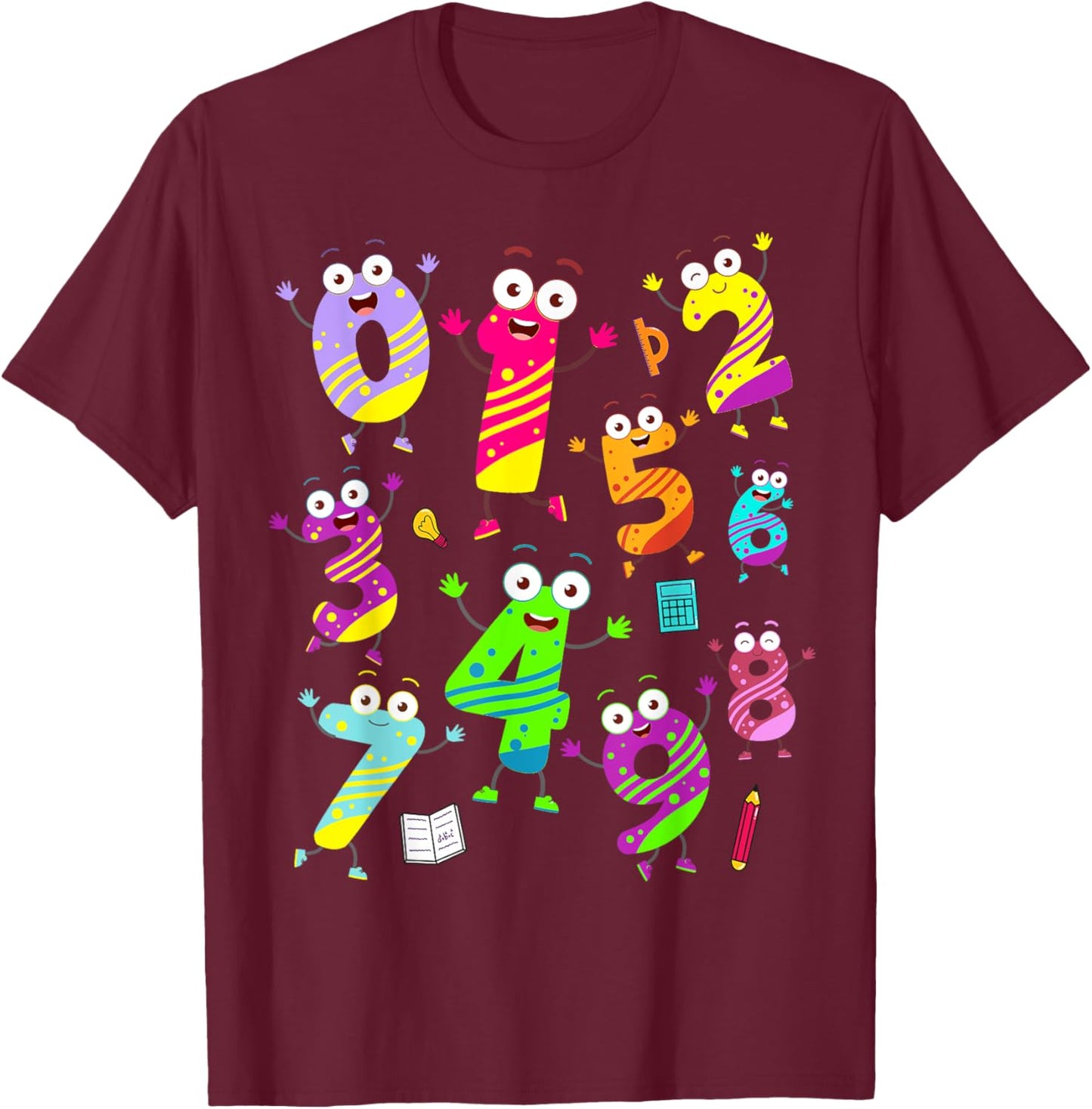 Maths Day Costume With Numbers On Idea For Kids Maths Number T-Shirt - T-Shirt | Maroon