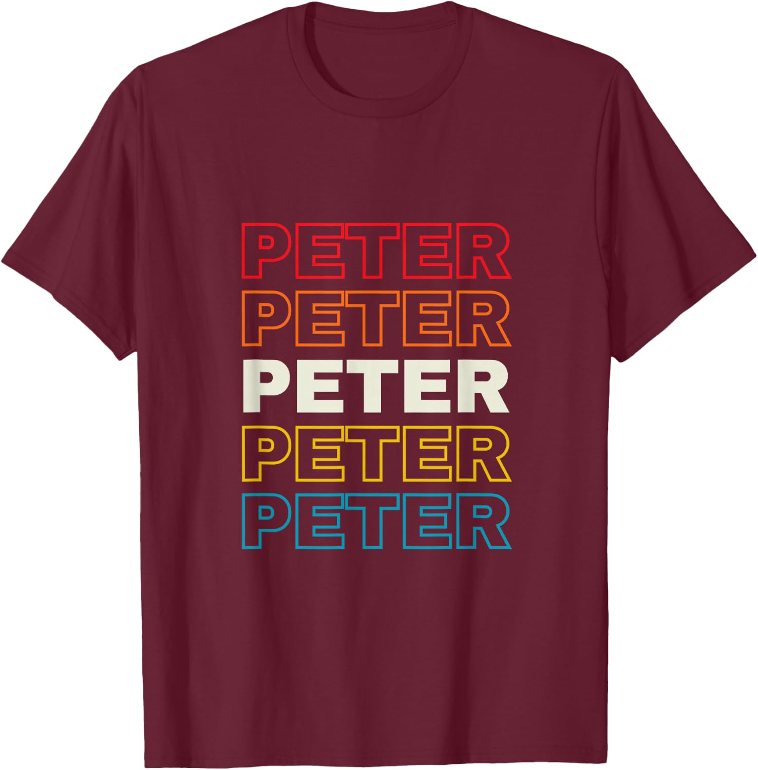 I Love Peter Personalized Retro Sunset First Name T-Shirt - T-Shirt | Maroon