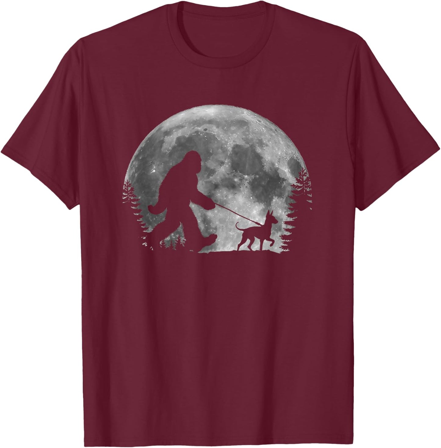 Bigfoot Walking a Dog Funny American Hairless Terrier Moon Women Kids T-Shirt - T-Shirt | Maroon