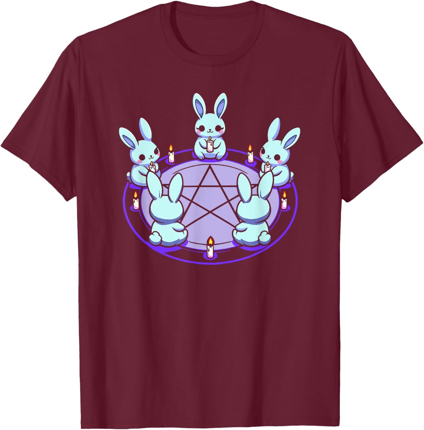 Bunnies Alternative Alt Summoning Demons Circle Bunny Rabbit Blue Pentacle Pentagram Pastel Goth Dark Humor , Small T-Shirt - T-Shirt | Maroon