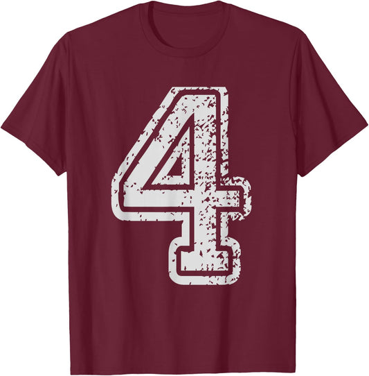 Team Jersey Uniforms Number 4 Four School Sports Birthdays T-Shirt - T-Shirt | Maroon