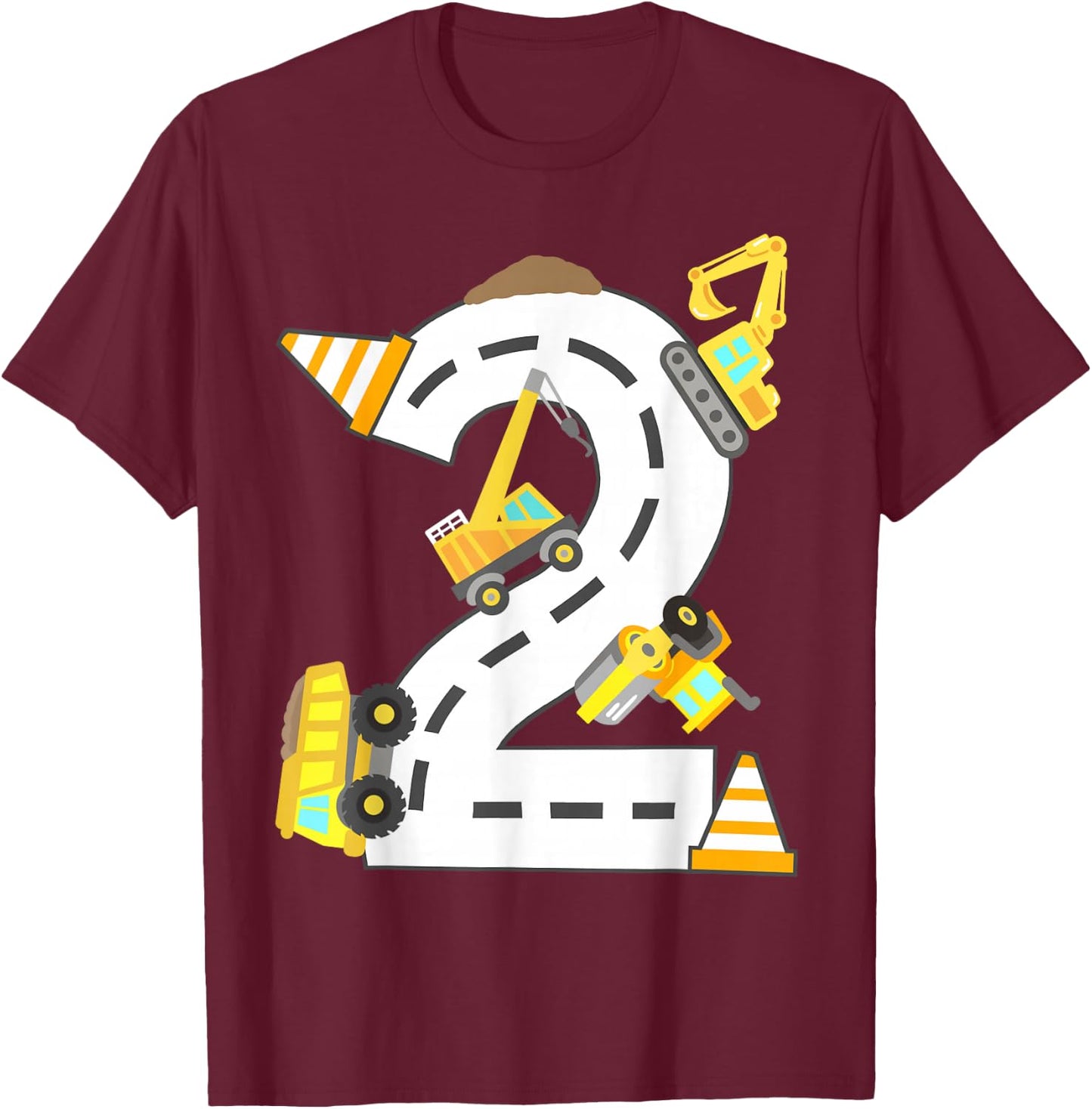 2nd Construction Birthday Party Excavator Boys 2 Years Old T-Shirt - T-Shirt | Maroon