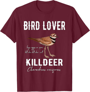 Bird Lover Killdeer with Scientific Name Birder Gift T-Shirt - T-Shirt | Maroon