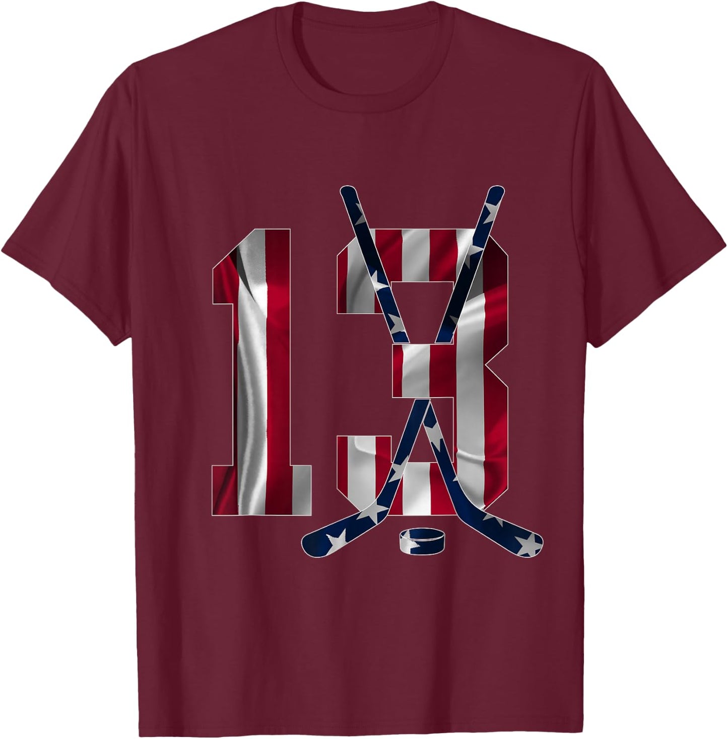Number 13 Years Ice Hockey 13th Birthday T-Shirt - T-Shirt | Maroon