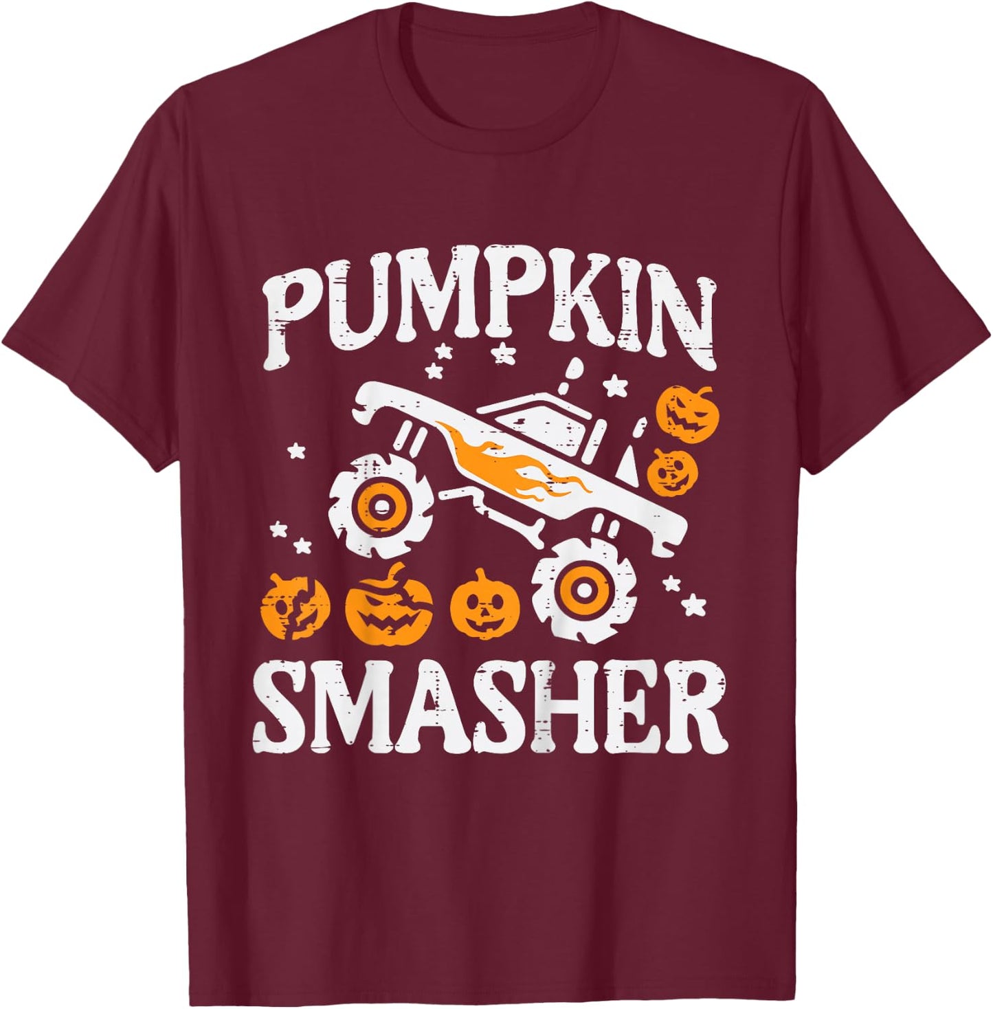 Kids Halloween Monster Truck Pumpkin Smasher Costume Toddler Boys T-Shirt - T-Shirt | Maroon
