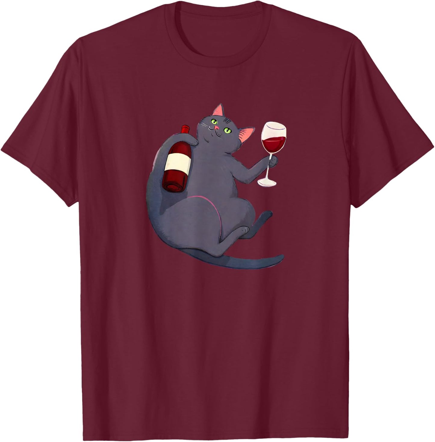 Cat and a bottle of wine. Cat wine red wine vino wine T-Shirt - T-Shirt | Maroon
