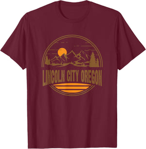 Vintage Lincoln City, Oregon Mountain Hiking Souvenir Print T-Shirt - T-Shirt | Maroon