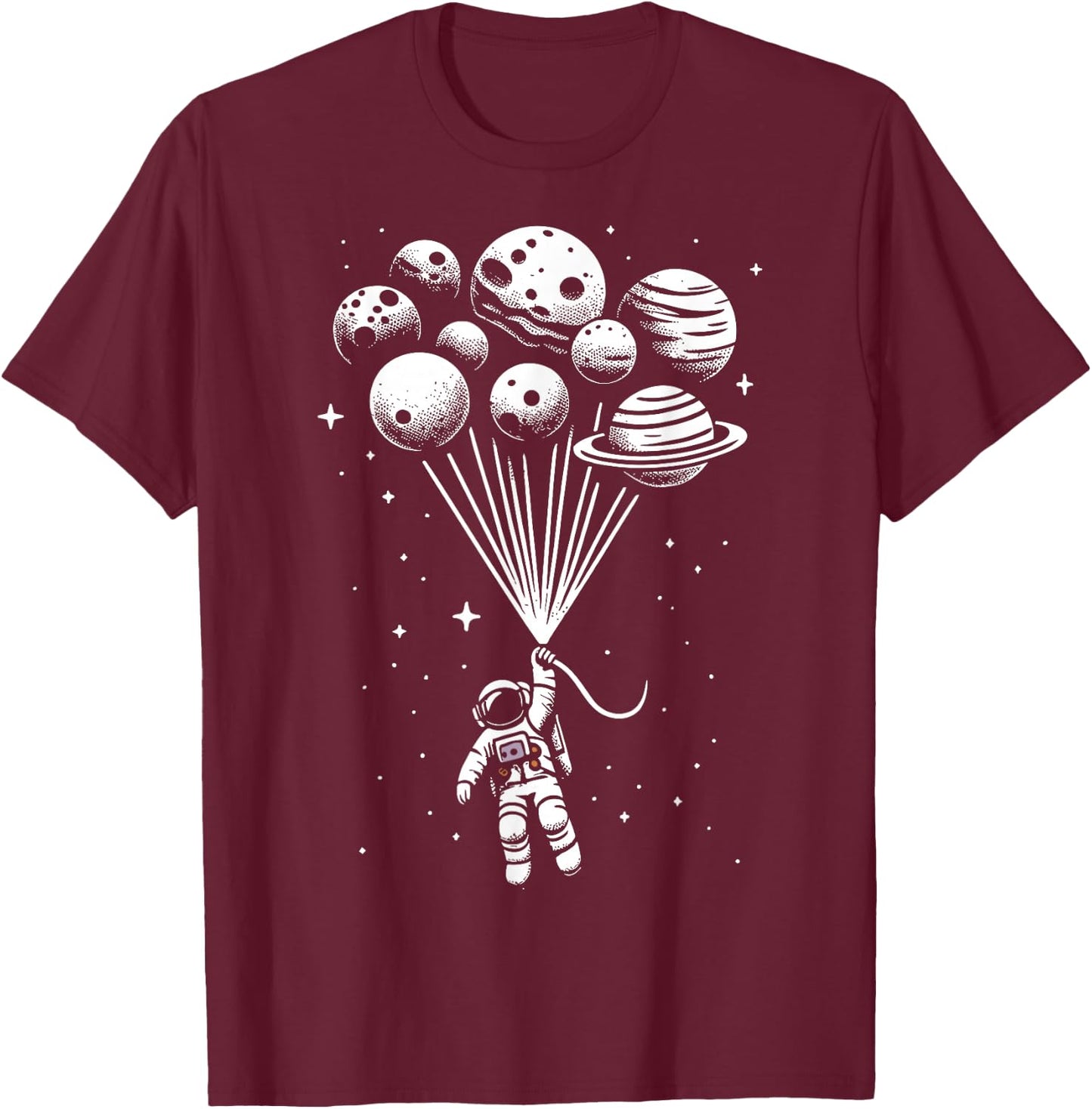 Space Astronaut Holding Planet Balloons Space T-Shirt - T-Shirt | Maroon