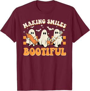 Making Smiles Bootiful Halloween Funny Ghost Dentist Dental T-Shirt - T-Shirt | Maroon