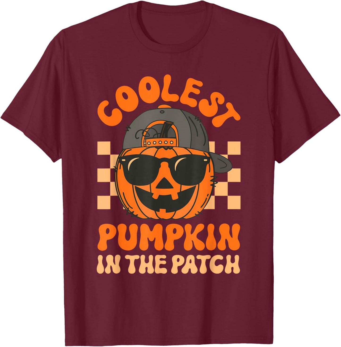 Groovy Coolest Pumpkin In The Patch Halloween For Boys Kids T-Shirt - T-Shirt | Maroon