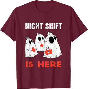 Halloween Nurse and Medical Doctor Night Shift is Here Ghost T-Shirt - T-Shirt | Maroon