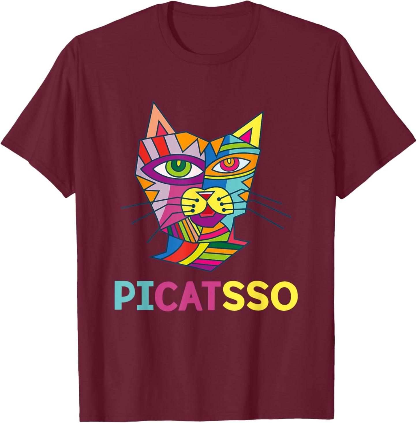 Picatsso Art Kitty | Art Teacher- Students Gift Men Women Kids T-Shirt - T-Shirt | Maroon