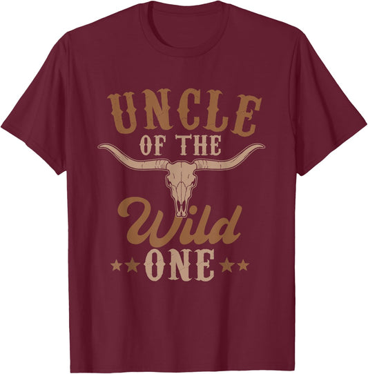 Uncle Of The Wild One Cowboy Western Rodeo Party Matching T-Shirt - T-Shirt | Maroon