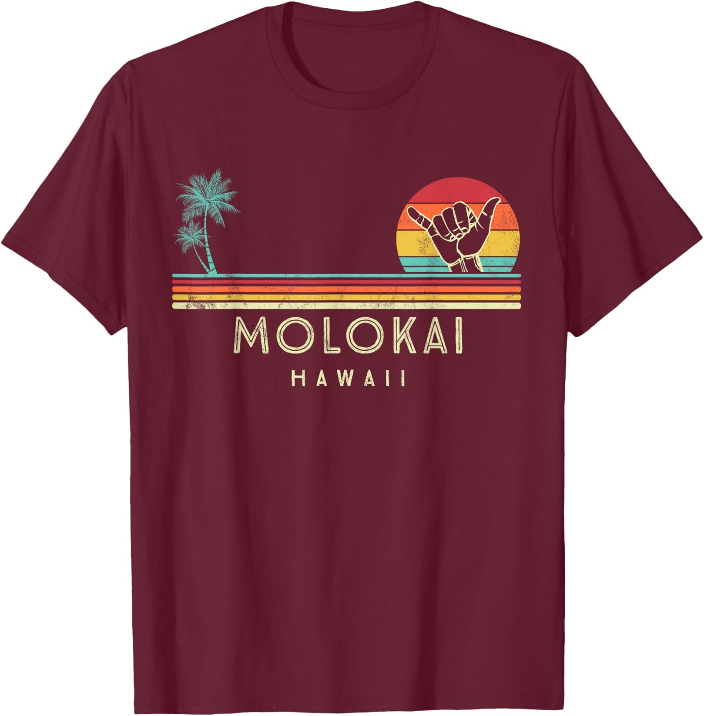 Molokai Hawaii Shaka palm trees tropical T-Shirt - T-Shirt | Maroon