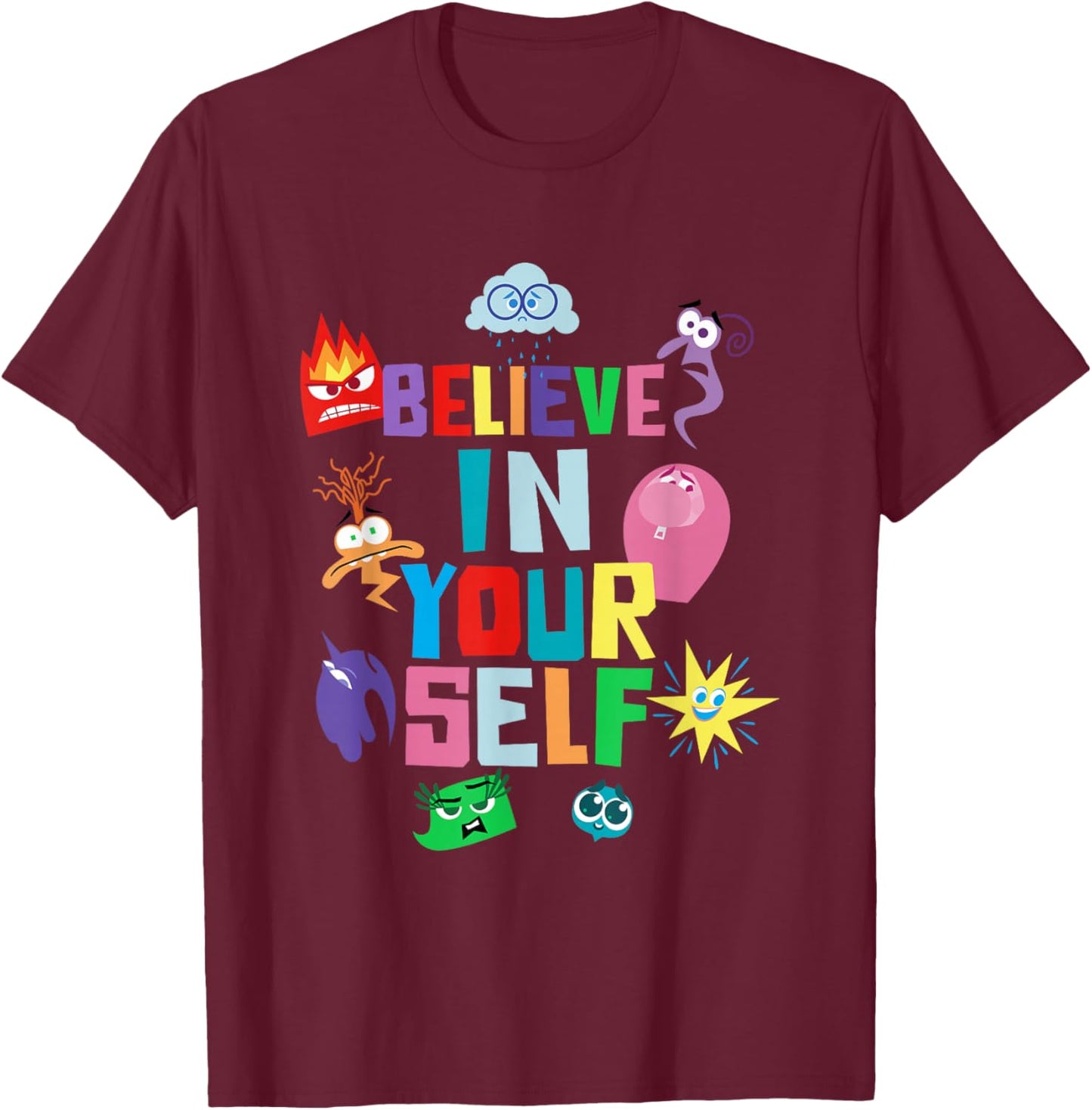 Disney Pixar Inside Out 2 Believe in Yourself Emotions Icons T-Shirt - T-Shirt | Maroon