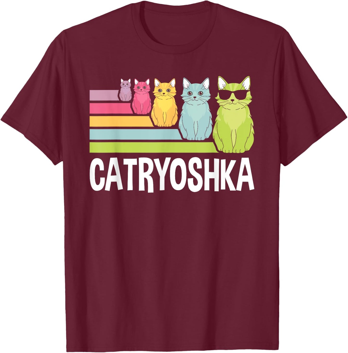 Catryoshka Cute Cats Matryoshka Russian Nesting Doll T-Shirt - T-Shirt | Maroon