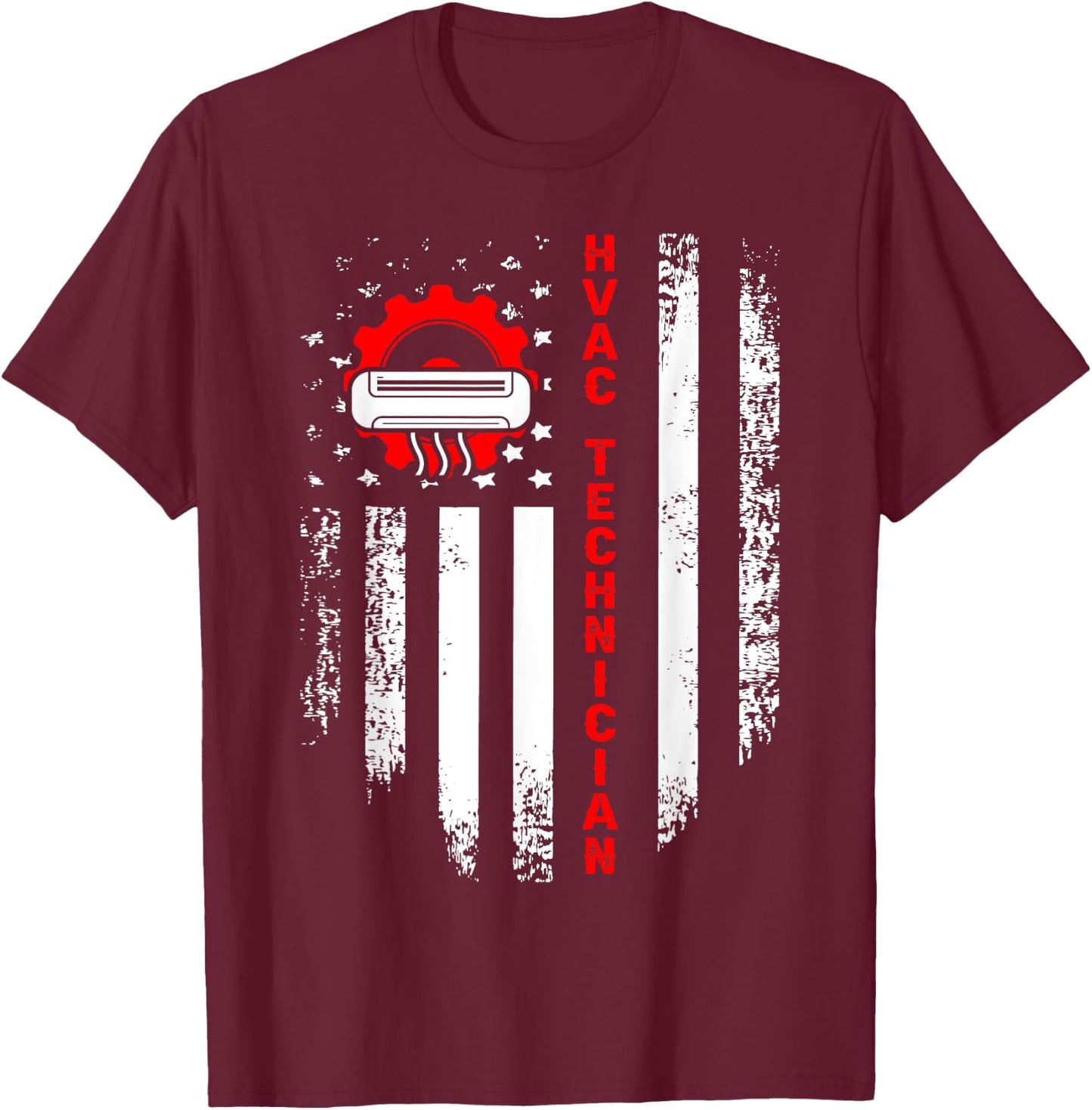 HVAC Technician USA Flag Mechanic Repairman T-Shirt - T-Shirt | Maroon