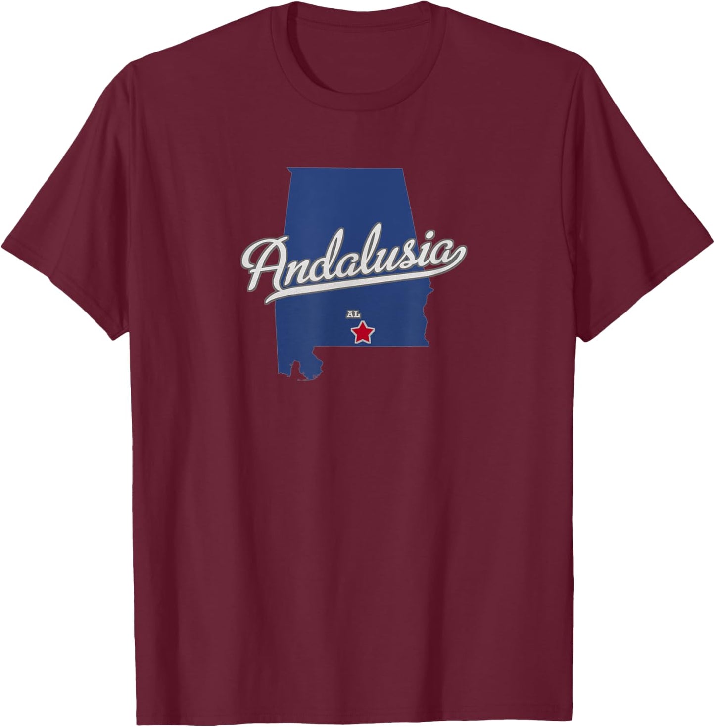 Andalusia Alabama AL Map T-Shirt - T-Shirt | Maroon