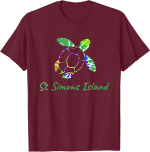 Tie Dye Turtle Marine Life St Simons Island Georgia Batik T-Shirt - T-Shirt | Maroon