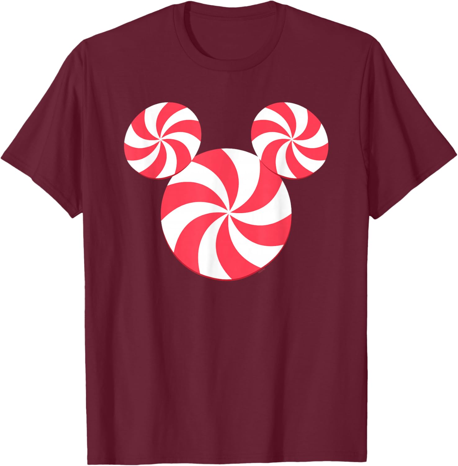 Disney Mickey Mouse Icon Christmas Peppermint Candy Holiday T-Shirt - T-Shirt | Maroon