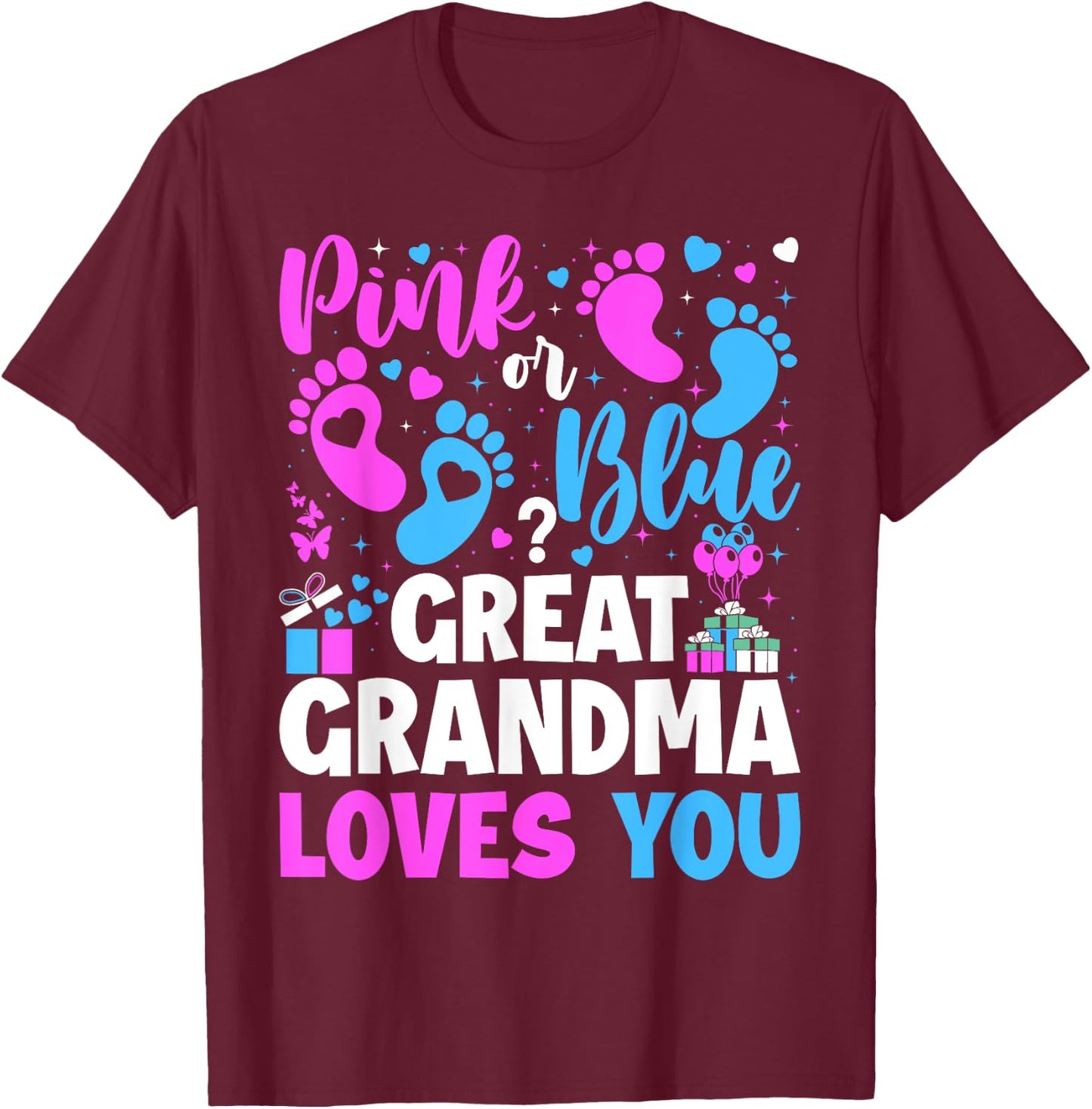 Gender Reveal Great Grandma T-Shirt - T-Shirt | Maroon